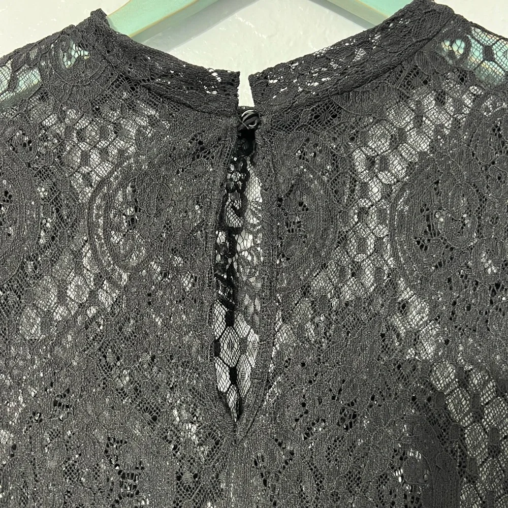Forever 21 Lace Shirt Dress Womens Medium Black Midi Romantic Goth Sheer - Picture 6 of 9